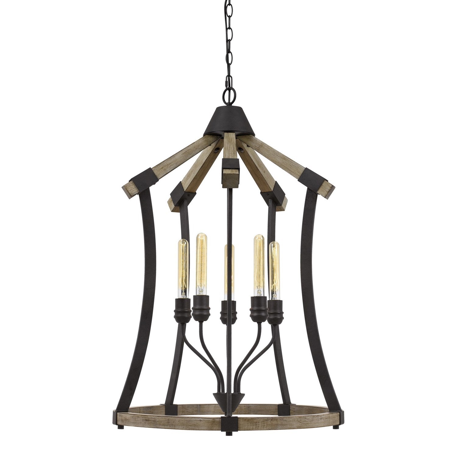 60W X 5 Metal/Pine Wood Chandelier  (Edison Bulbs Not Included) by CAL Lighting