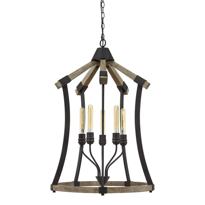 60W X 5 Metal/Pine Wood Chandelier  (Edison Bulbs Not Included) by CAL Lighting
