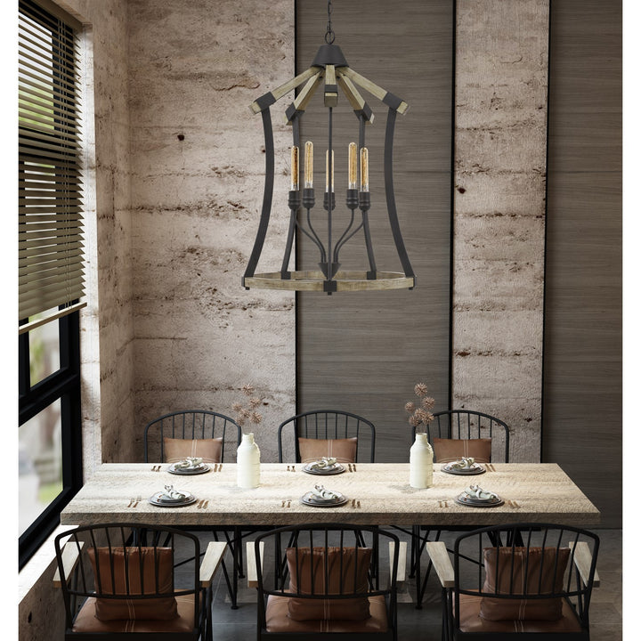 60W X 5 Metal/Pine Wood Chandelier  (Edison Bulbs Not Included)
