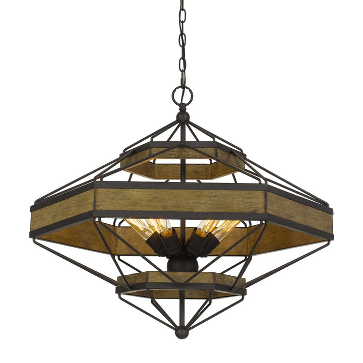 60W X 6 Pine Wood/Metal Chandelier  (Edison Bulbs Not Included) by CAL Lighting