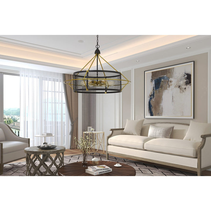 60W X 6  Metal Chandelier With Mesh Shade (Edison Bulbs Not Included)