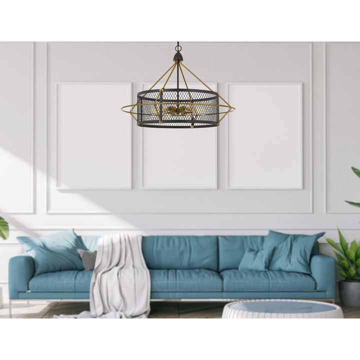 60W X 6  Metal Chandelier With Mesh Shade (Edison Bulbs Not Included)