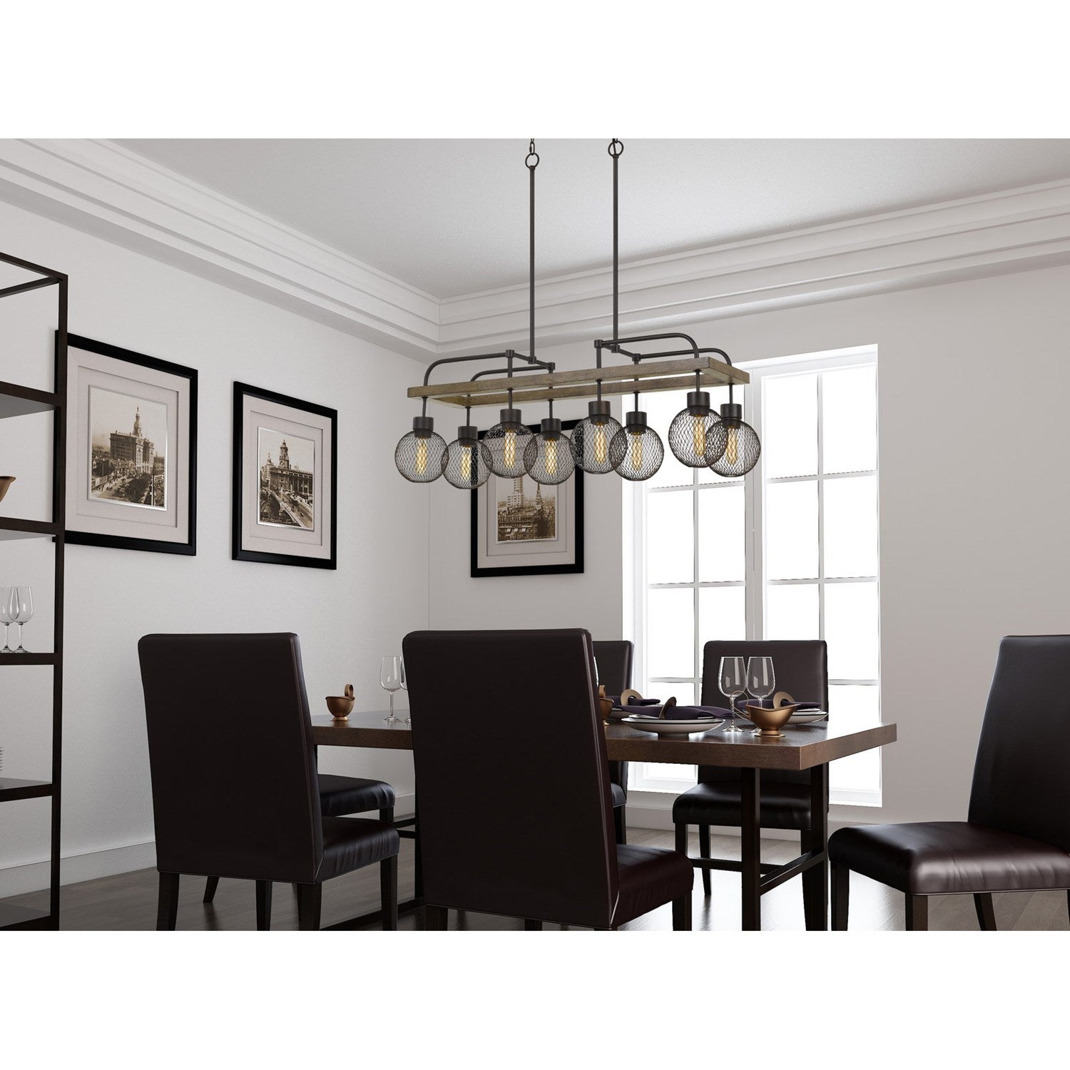 60W X 8  Metal Chandelier With Mesh Round Shade (Edison Bulbs Not Included)