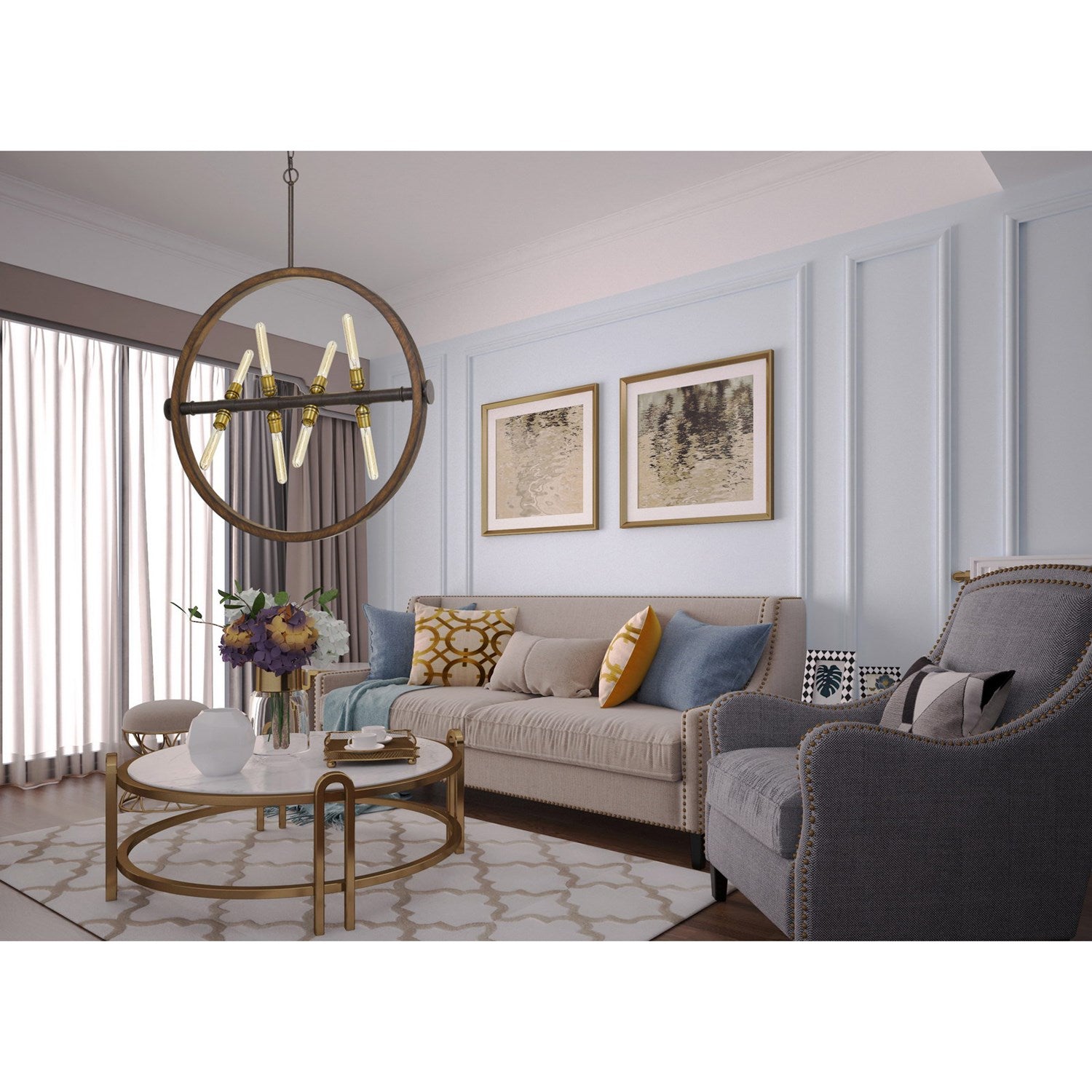 43.63in Height Wood And Metal Chandelier In Wood/Iron Finish