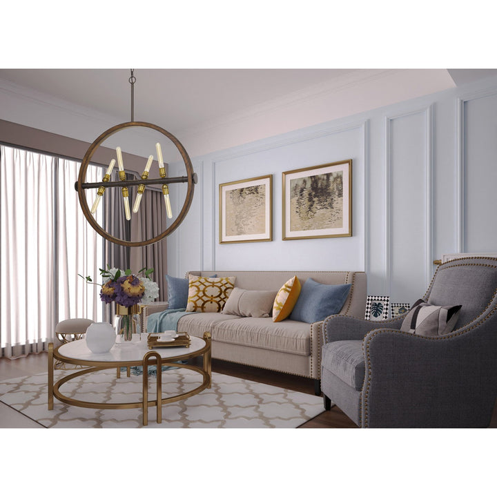 43.63in Height Wood And Metal Chandelier In Wood/Iron Finish