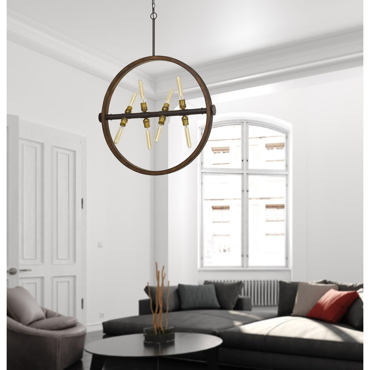 43.63in Height Wood And Metal Chandelier In Wood/Iron Finish