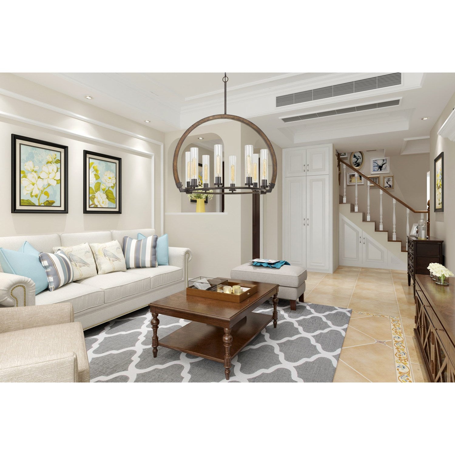 37in Height Metal And Wood Chandelier In Wood/Iron Finish