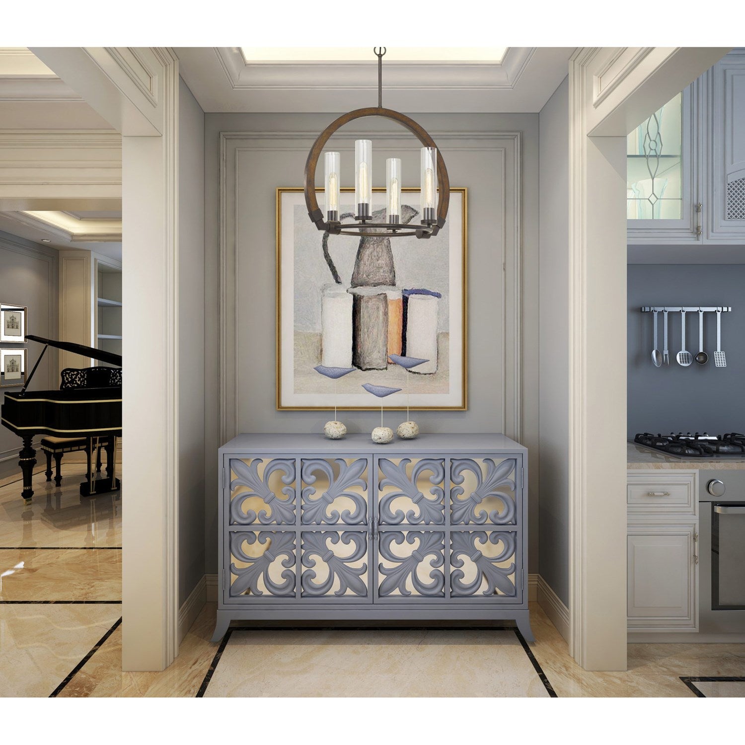 30.3in Height Metal And Wood Chandelier In Wood/Iron Finish