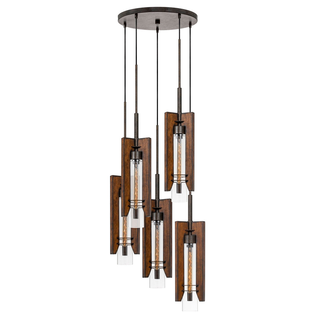 60W X 3  Wood/Glass 4 Light Pendant Fixture (Edison Bulbs Not Included) by CAL Lighting