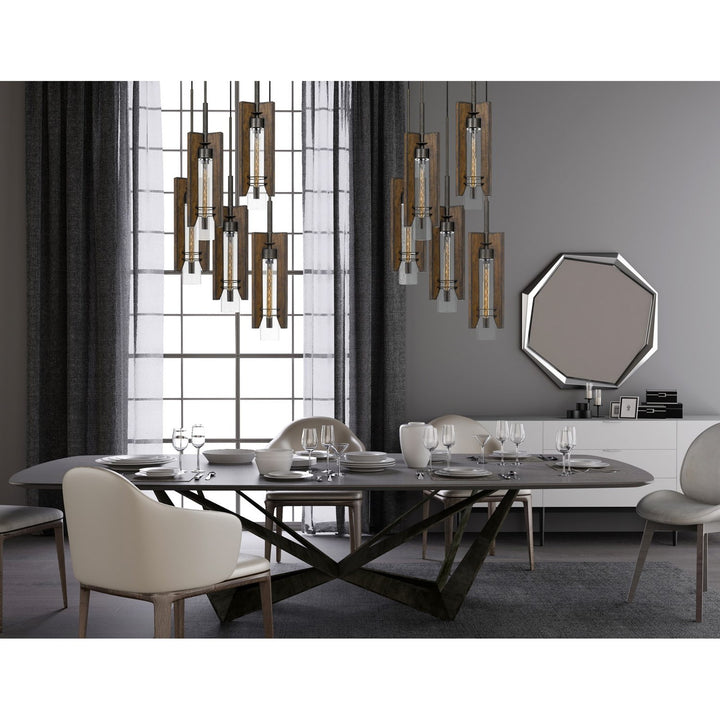 60W X 3  Wood/Glass 4 Light Pendant Fixture (Edison Bulbs Not Included)