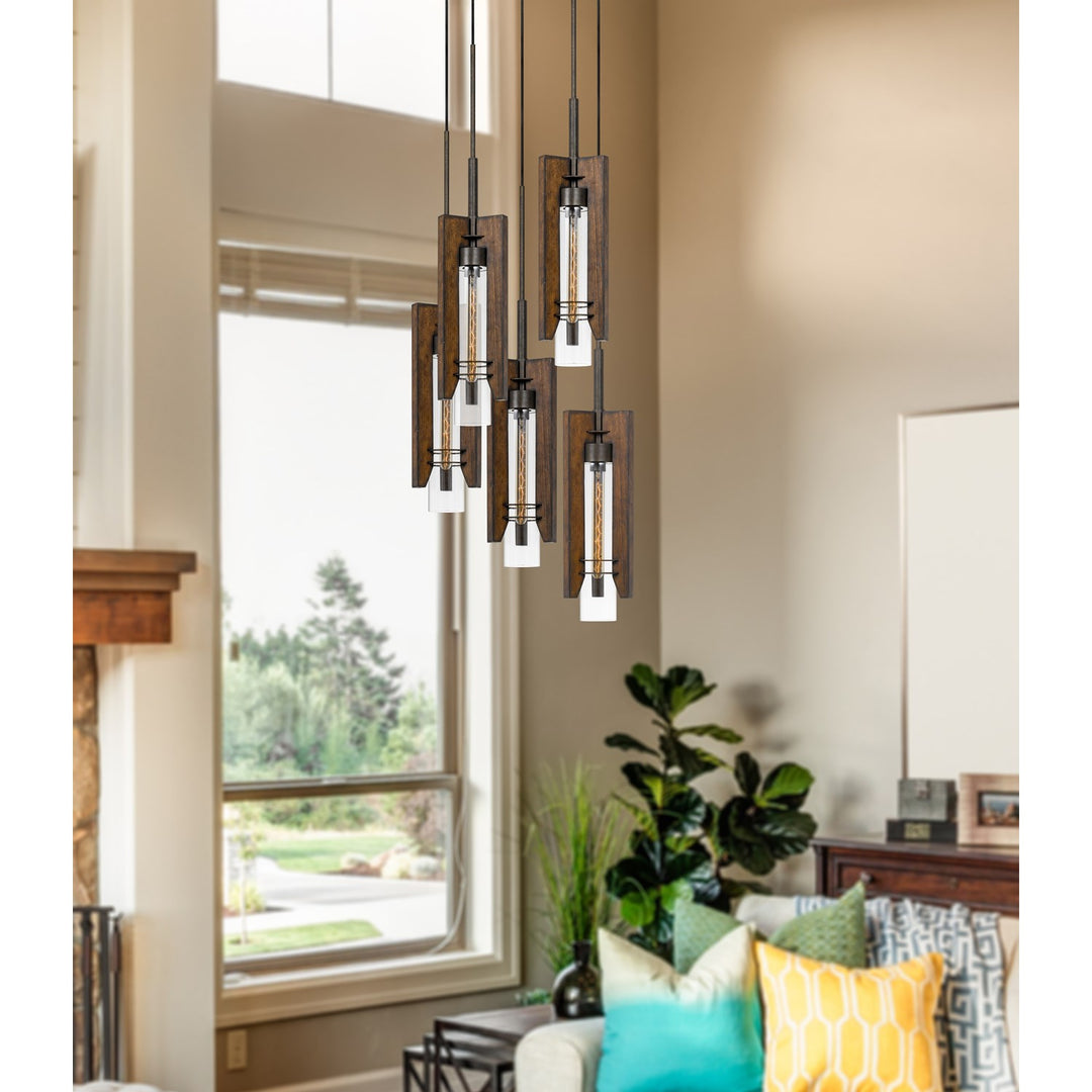 60W X 3  Wood/Glass 4 Light Pendant Fixture (Edison Bulbs Not Included)