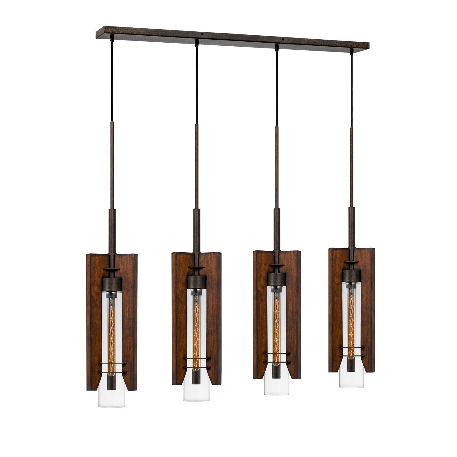 60W X 3  Wood/Glass 4 Light Pendant Fixture (Edison Bulbs Not Included) by CAL Lighting
