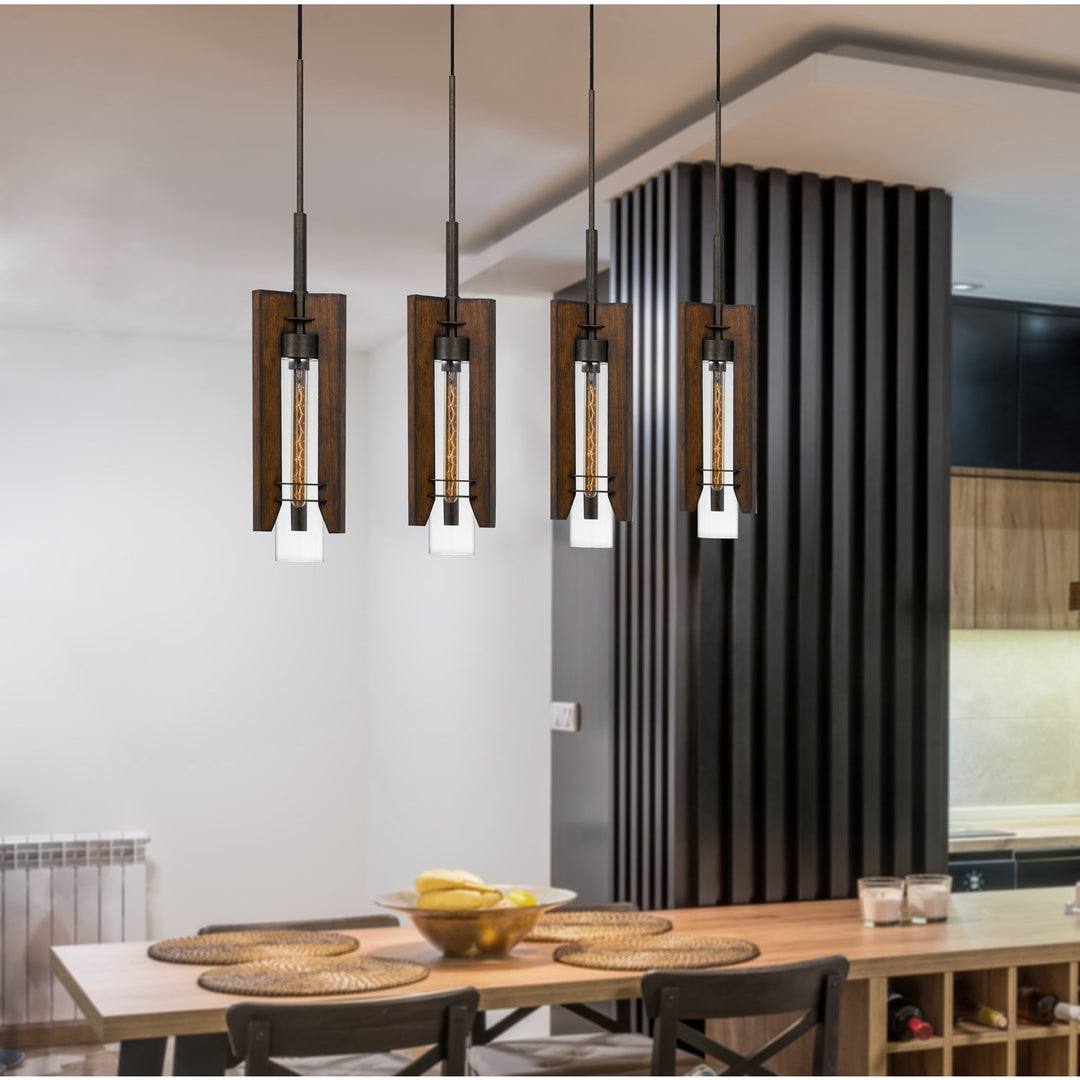 60W X 3  Wood/Glass 4 Light Pendant Fixture (Edison Bulbs Not Included)