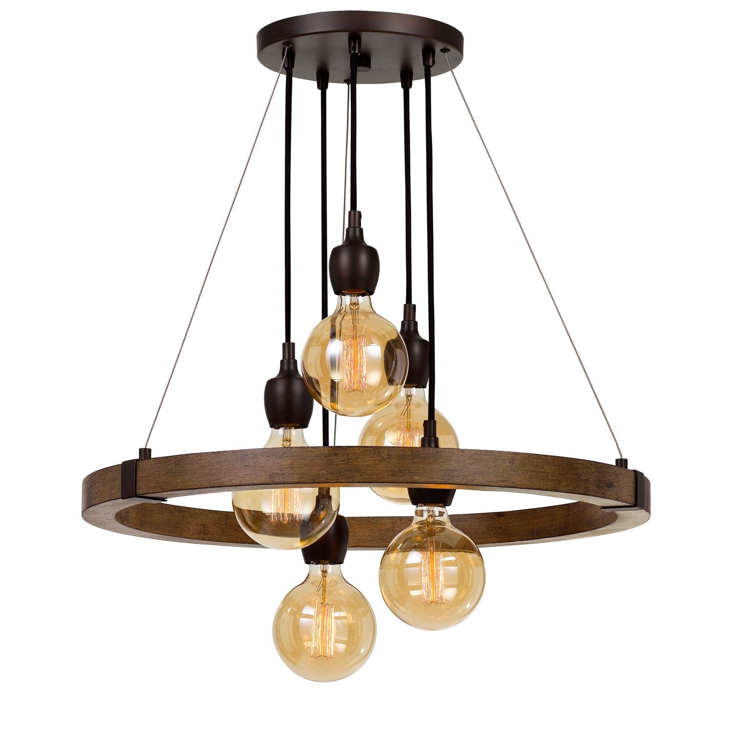 60W X 5  Metal/Wood Chandelier. (Edison Bulbs Included) by CAL Lighting