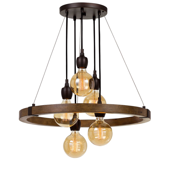 60W X 5  Metal/Wood Chandelier. (Edison Bulbs Included) by CAL Lighting