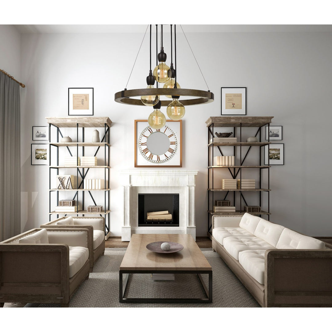60W X 5  Metal/Wood Chandelier. (Edison Bulbs Included)