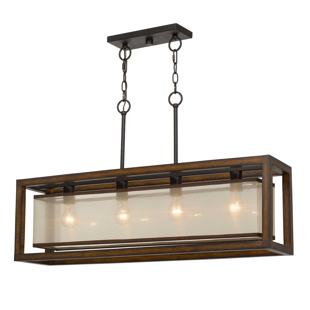 60W X 4 Rubber Wood Island Chandelier With Organza Shade by CAL Lighting