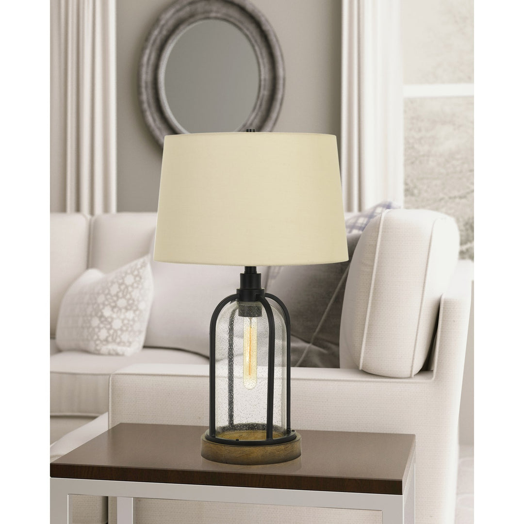 27in Height Metal And Pine Wood Table Lamp In Black And Wood Finish by CAL Lighting