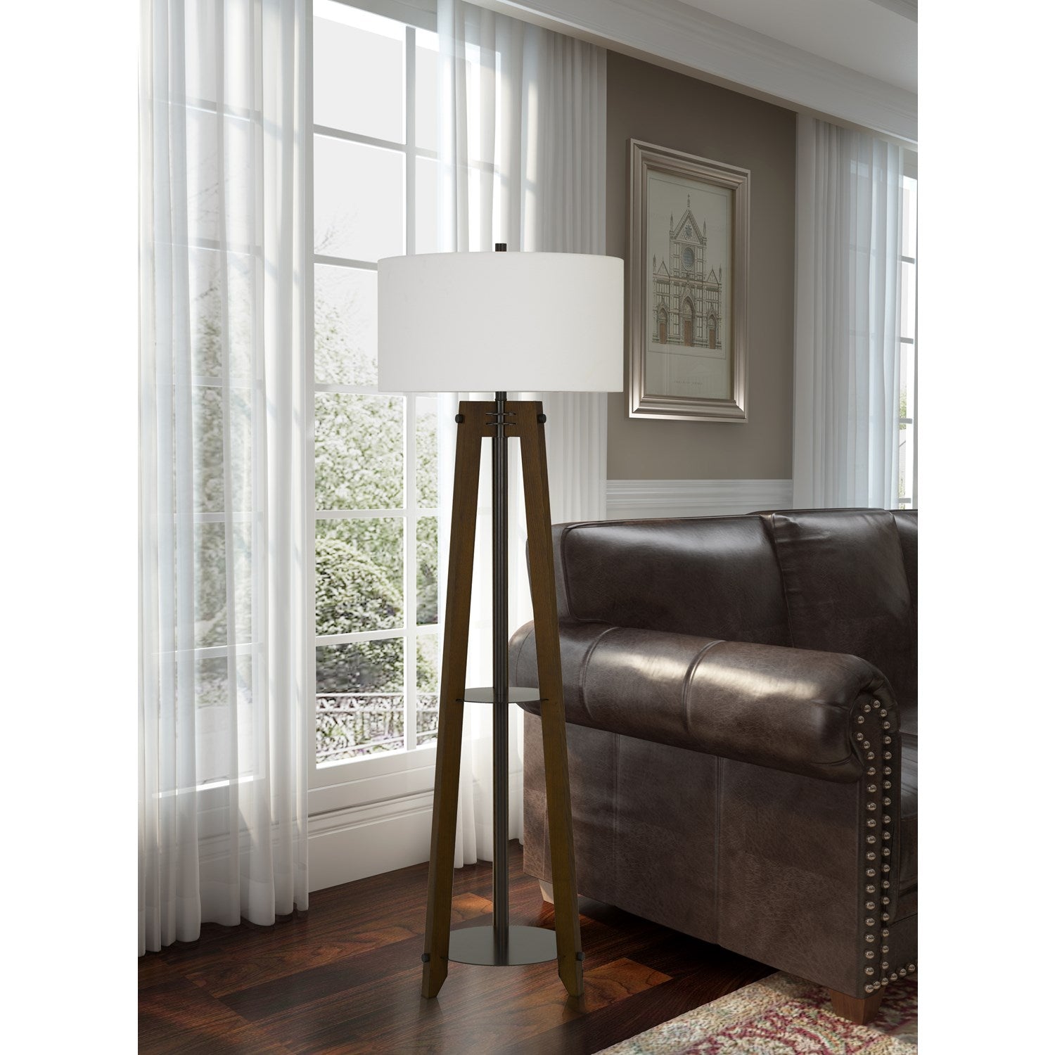 150W 3 Way  Ash Wood Tripod Floor Lamp by CAL Lighting