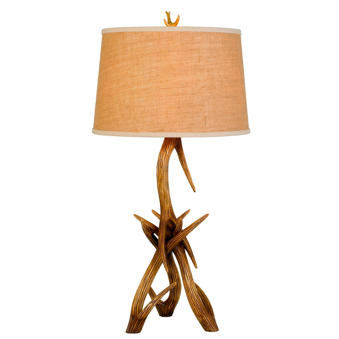 150W 3 Way  Antler Resin Table Lamp With Burlap Shade by CAL Lighting