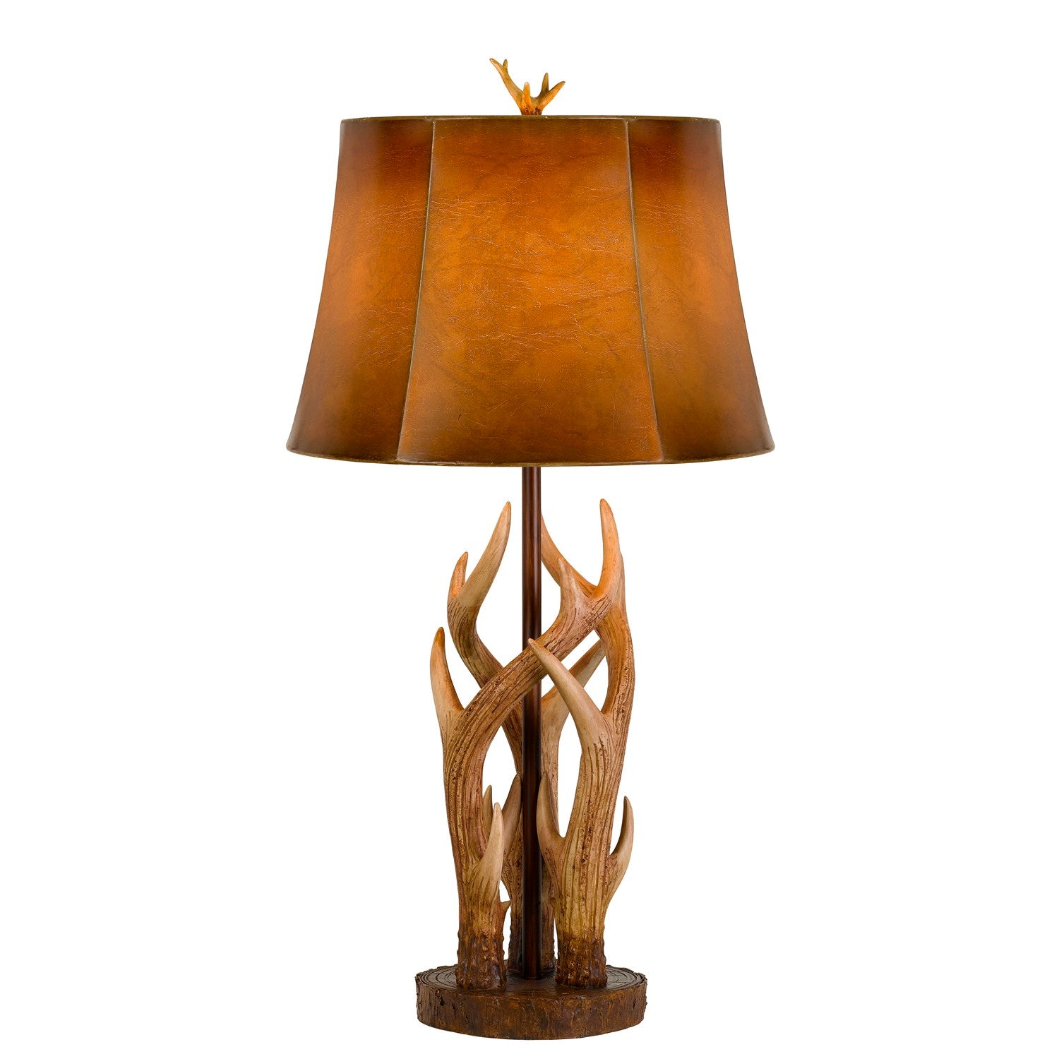 150W 3 Way  Antler Resin Table Lamp With Leathrette Shade by CAL Lighting