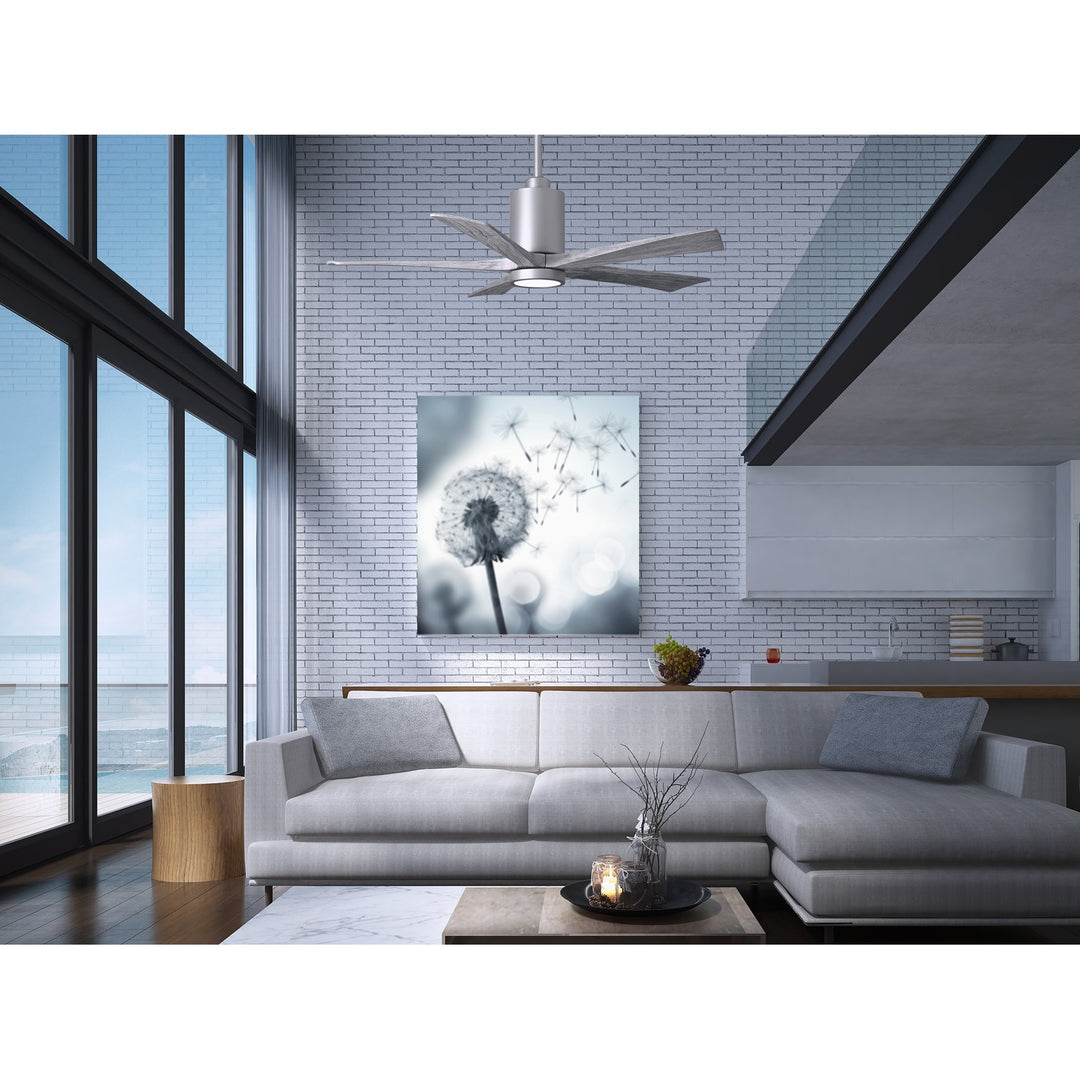 Three Bladed Paddle Fan In Brushed Nickel.  Led Light Kit.