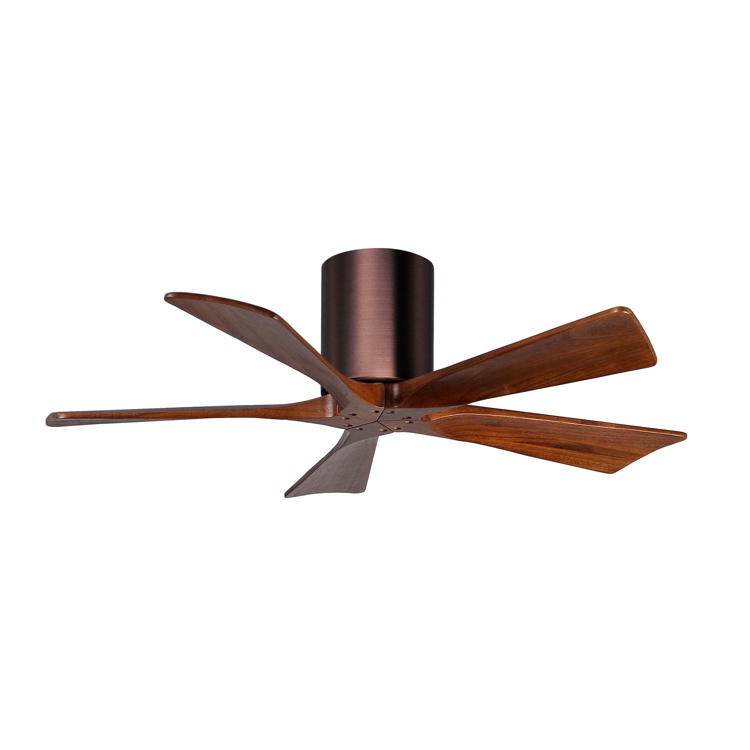 H Flush Mounted 42in Ceiling Fan In Brushed Bronze And Walnut Blades by Matthews Fan Company