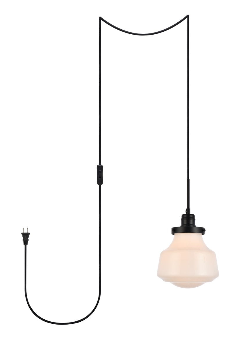 Lyle 1 Light Black And Frosted White Glass Plug In Pendant by Living District