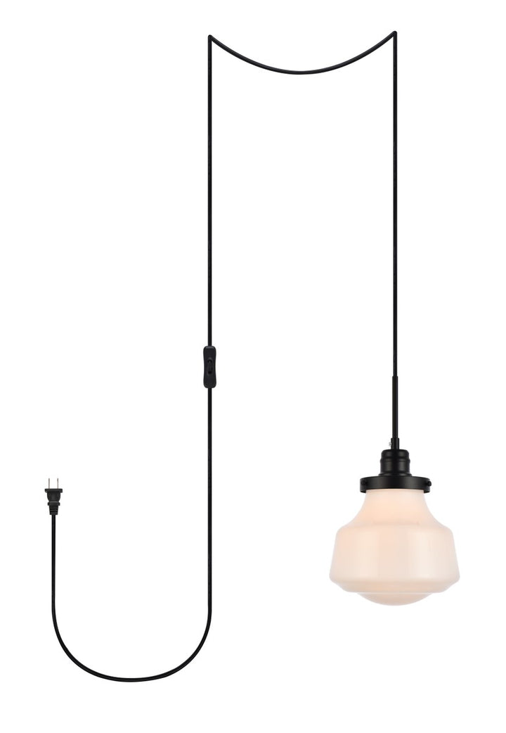 Lyle 1 Light Black And Frosted White Glass Plug In Pendant by Living District