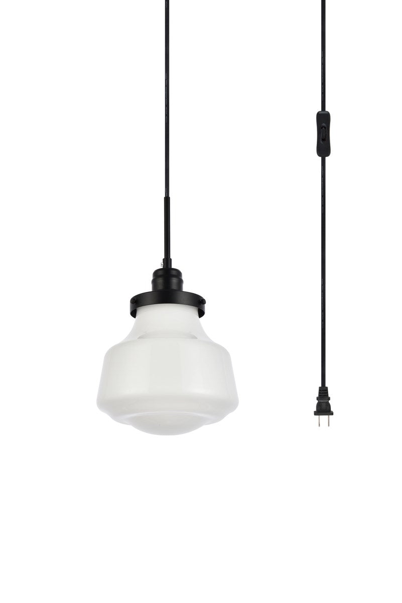 Lyle 1 Light Black And Frosted White Glass Plug In Pendant