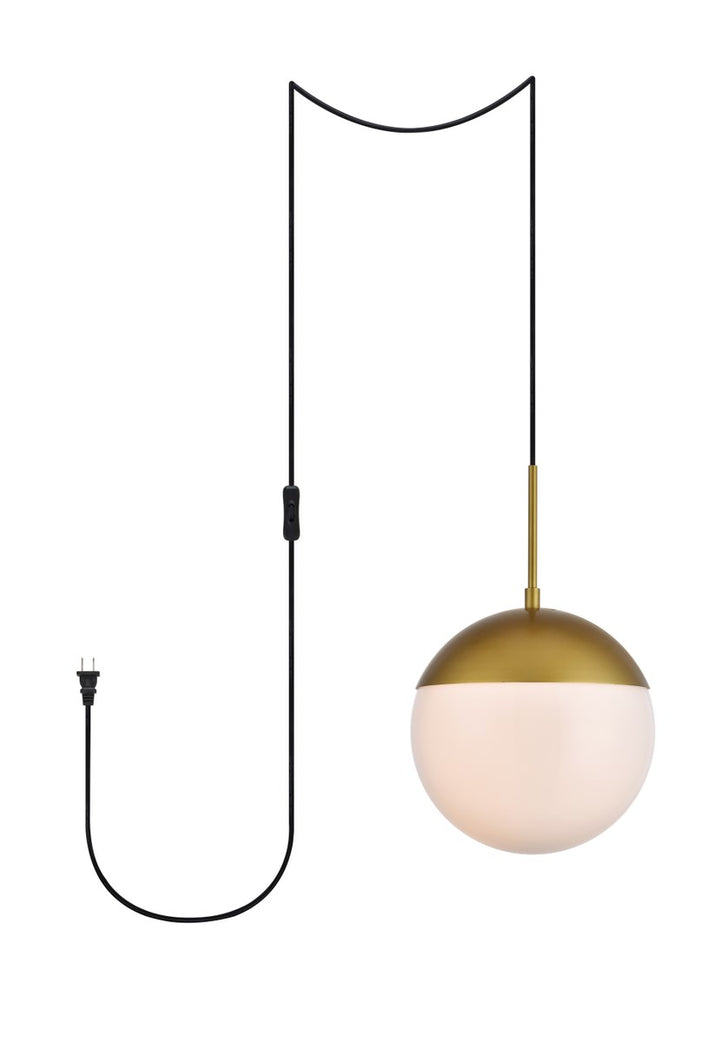 1 Light Brass Plug In Pendant With Frosted White Glass by Living District