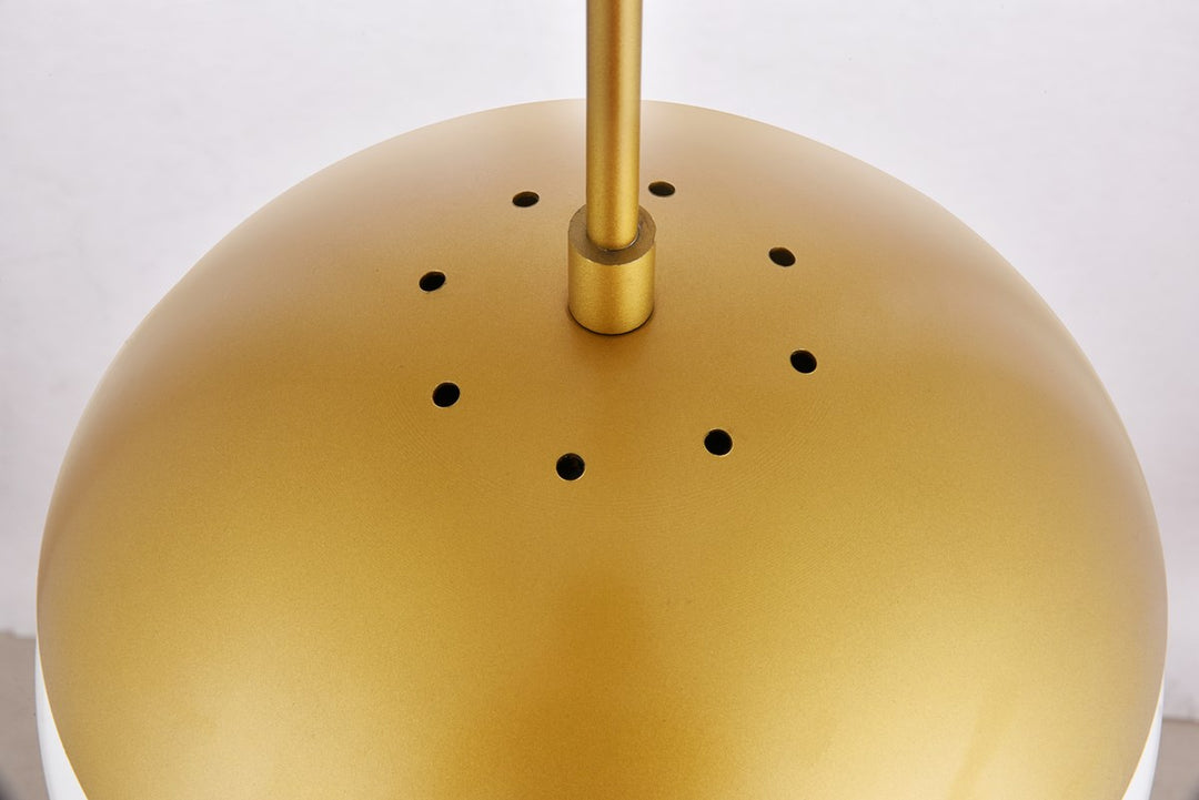 1 Light Brass Plug In Pendant With Frosted White Glass