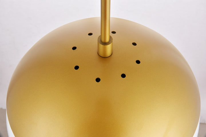 1 Light Brass Plug In Pendant With Frosted White Glass
