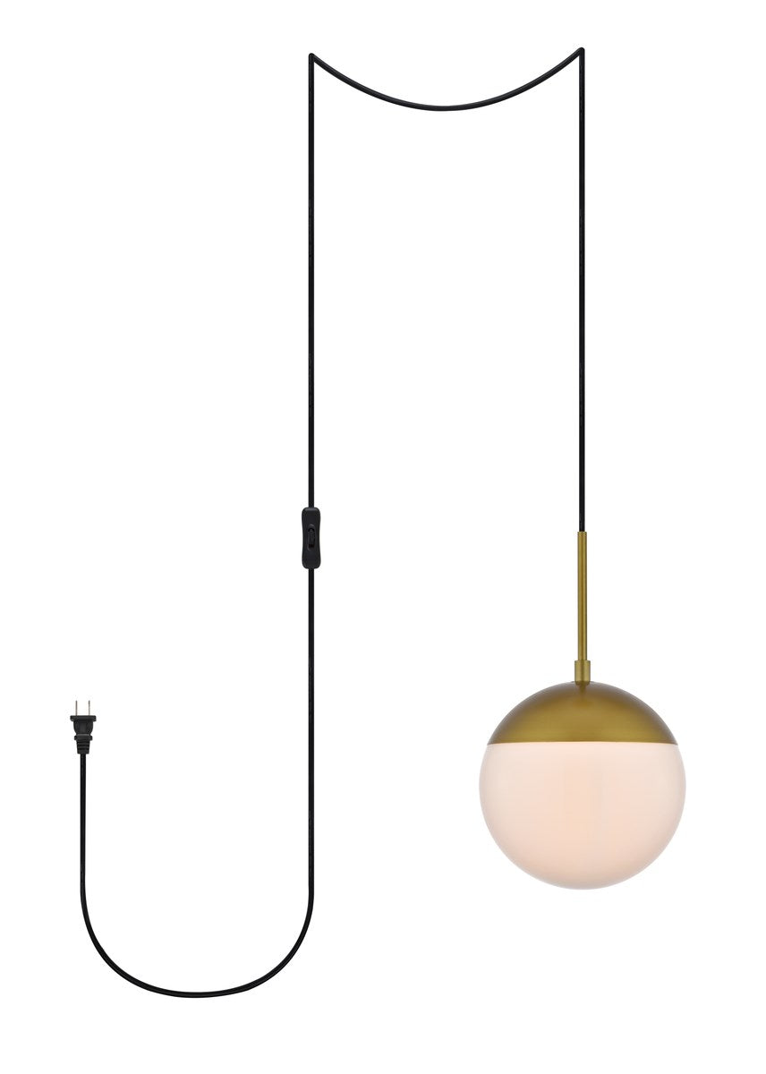 1 Light Brass Plug In Pendant With Frosted White Glass by Living District