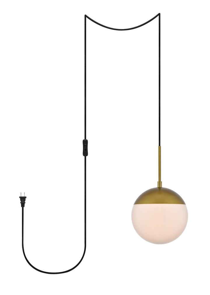 1 Light Brass Plug In Pendant With Frosted White Glass by Living District