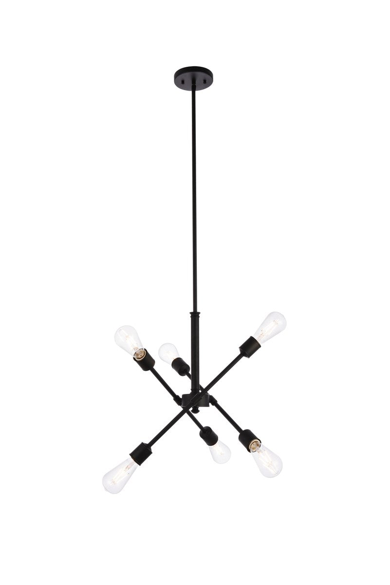 6 Lights Black Pendant With Hanging Rod by Living District
