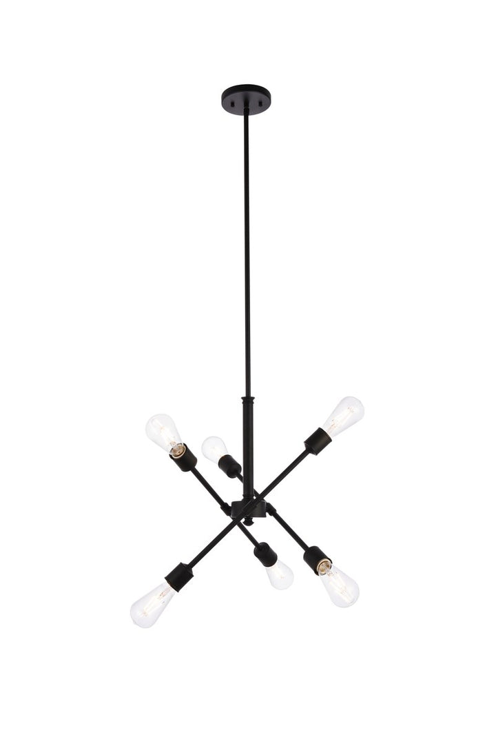 6 Lights Black Pendant With Hanging Rod by Living District