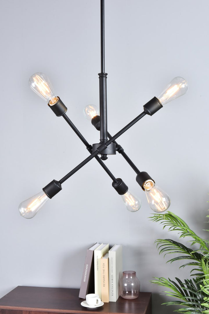 6 Lights Black Pendant With Hanging Rod