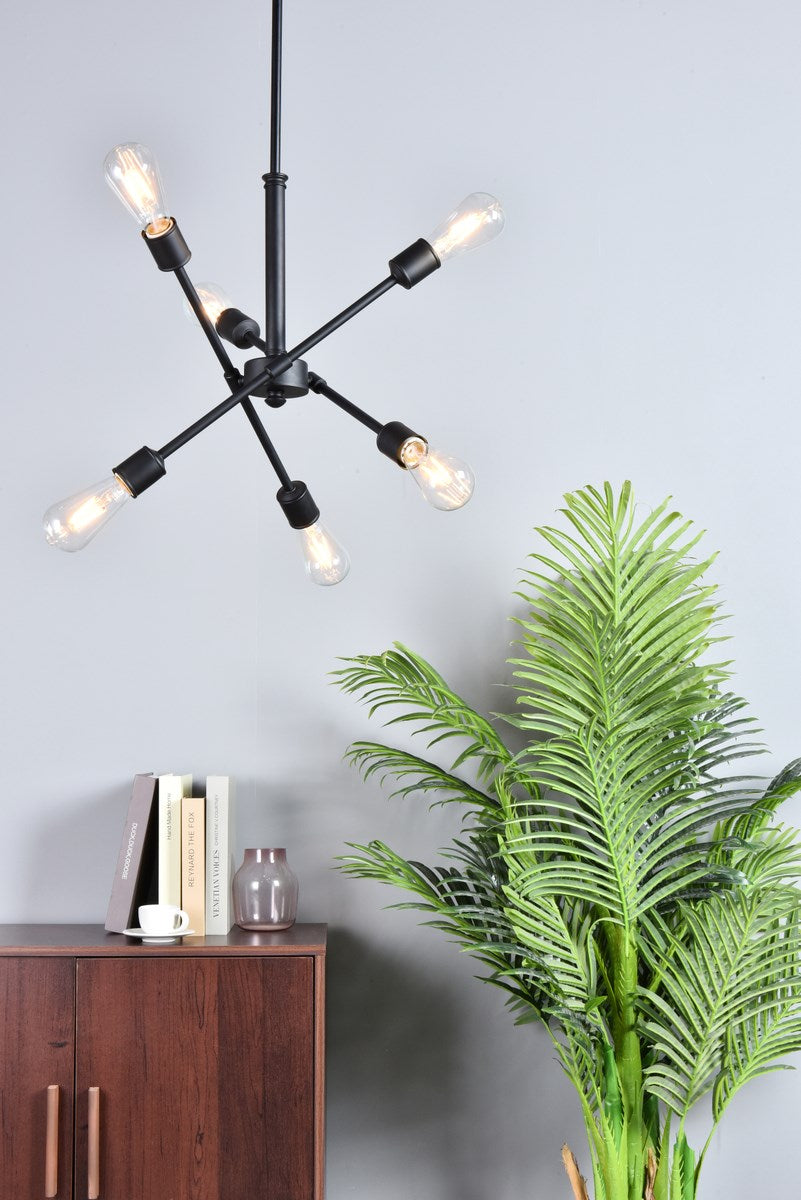 6 Lights Black Pendant With Hanging Rod