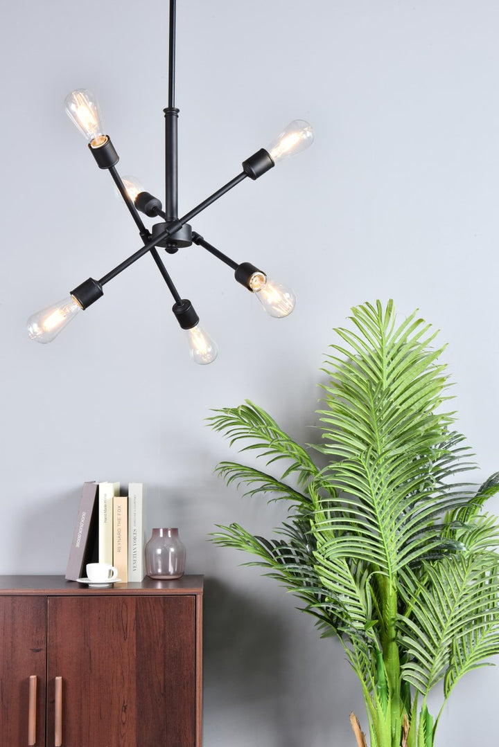 6 Lights Black Pendant With Hanging Rod