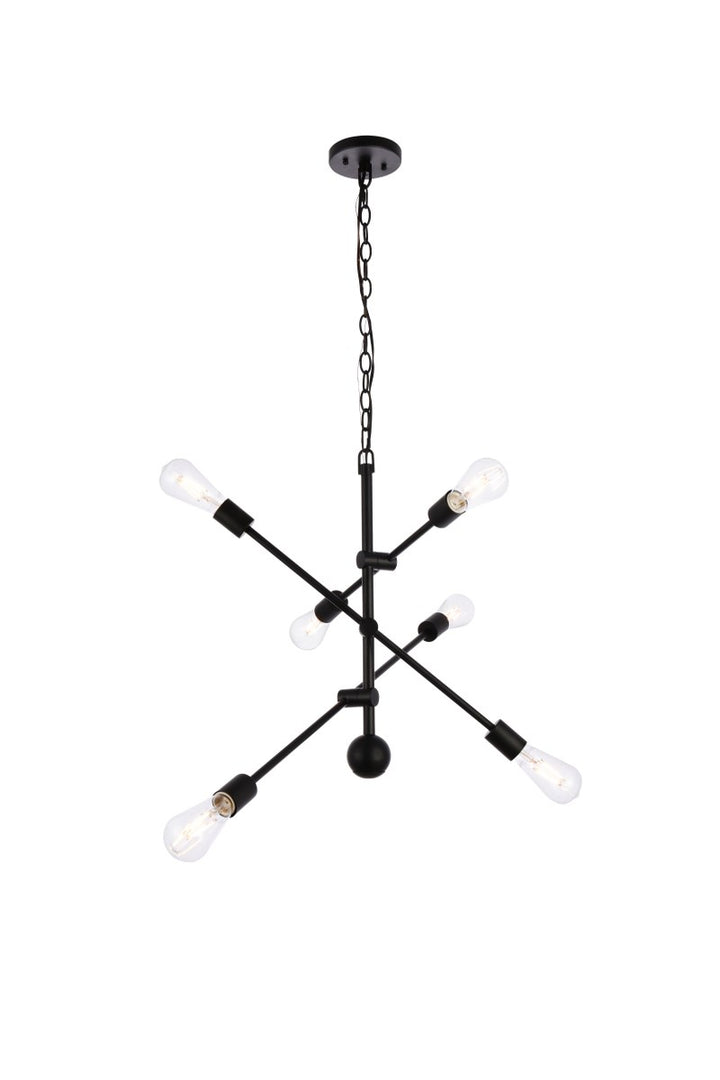 6 Lights Black Pendant With Chain by Living District