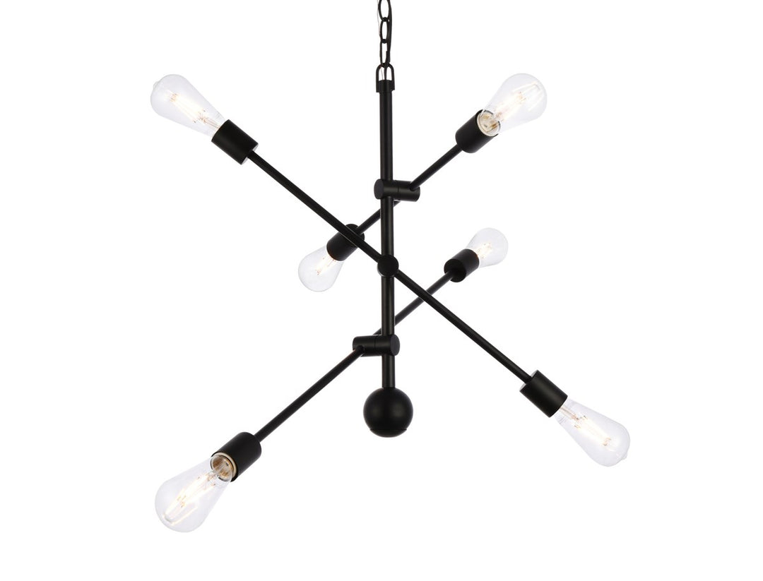 6 Lights Black Pendant With Chain