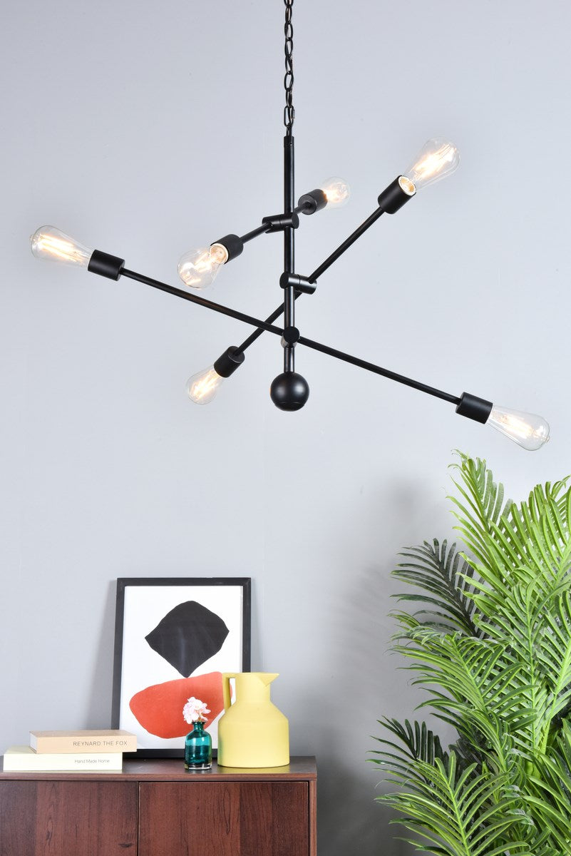 6 Lights Black Pendant With Chain