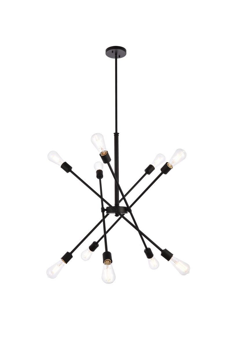 10 Lights Black Pendant With Hanging Rod by Living District