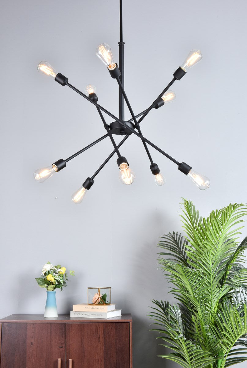 10 Lights Black Pendant With Hanging Rod