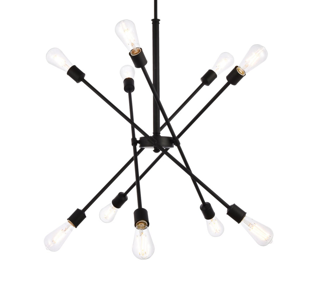 10 Lights Black Pendant With Hanging Rod