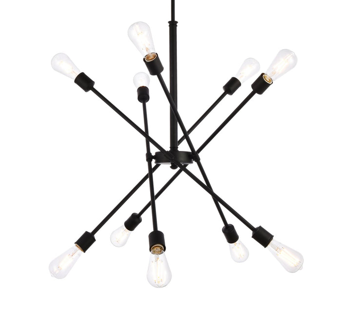 10 Lights Black Pendant With Hanging Rod