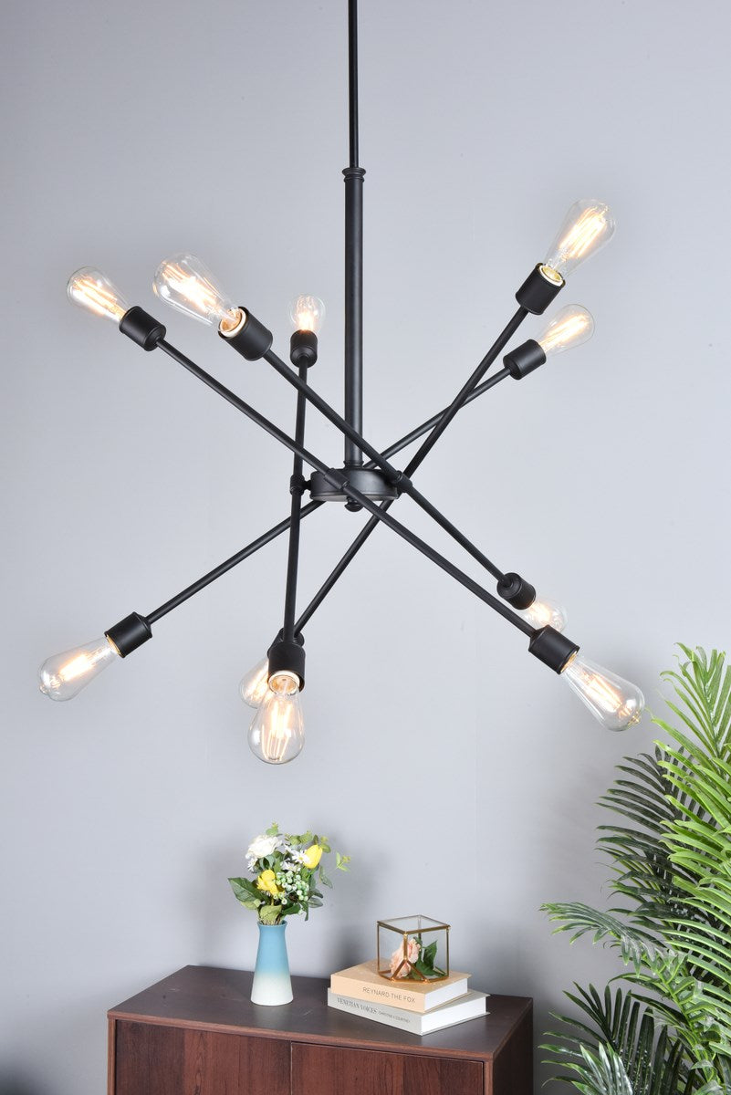 10 Lights Black Pendant With Hanging Rod