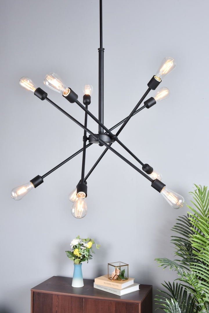 10 Lights Black Pendant With Hanging Rod