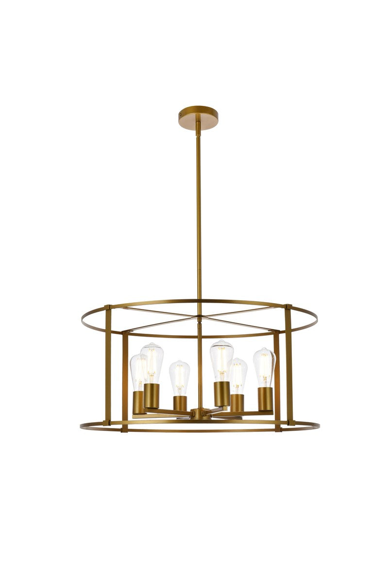 6 Lights Pendant In Brass by Living District